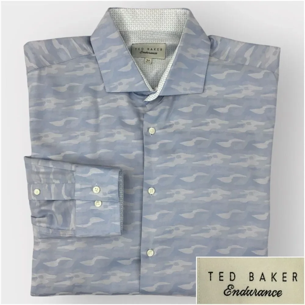 TED BAKER‎ Mens Button Up Shirt Long Sleeve Mens Size 16.5 Cotton Casual Camo